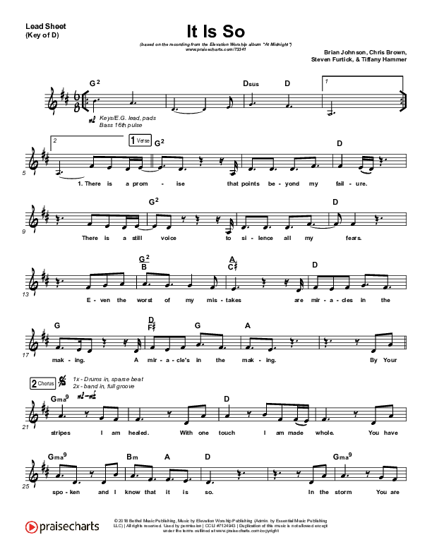 It Is So Lead Sheet (Melody) (Elevation Worship)