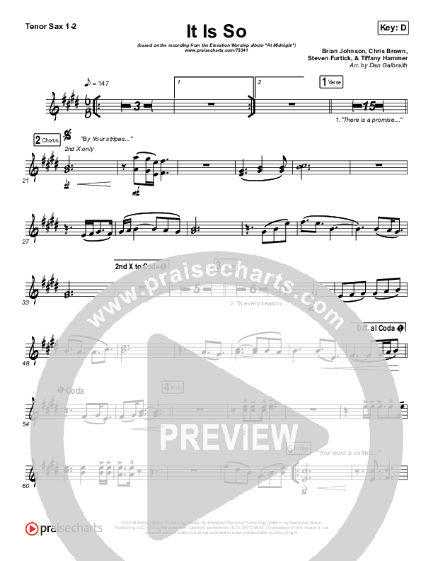It Is So Tenor Sax 1/2 (Elevation Worship)