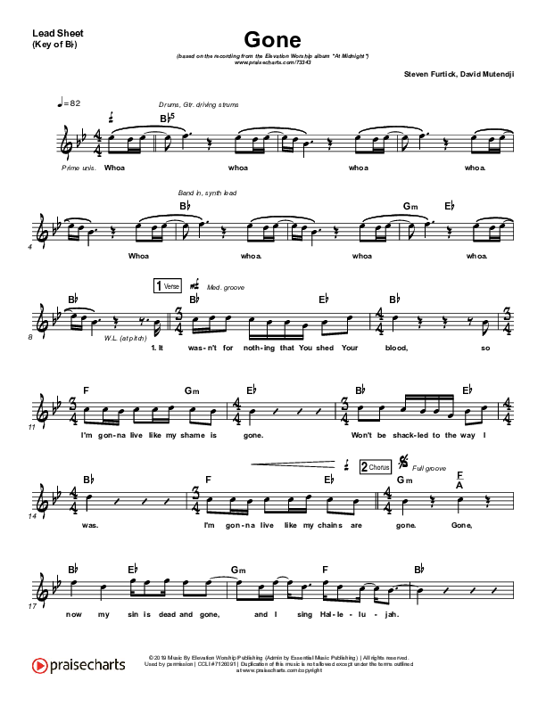 Gone Lead Sheet (Melody) (Elevation Worship)