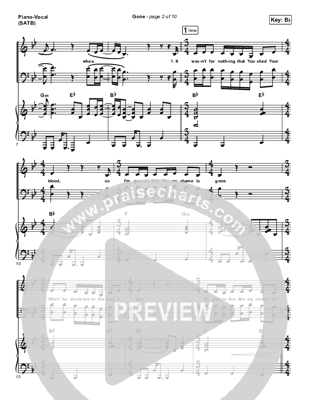 Gone Piano/Vocal (SATB) (Elevation Worship)