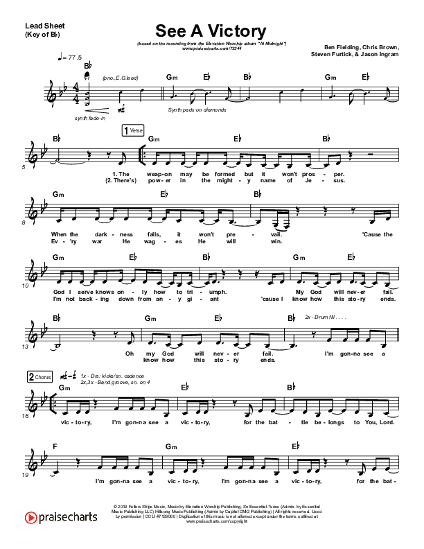 See A Victory Lead Sheet (Melody) (Elevation Worship)