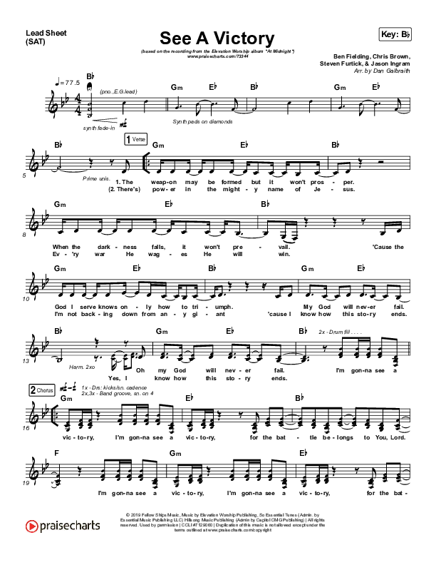 See A Victory Lead Sheet (SAT) (Elevation Worship)