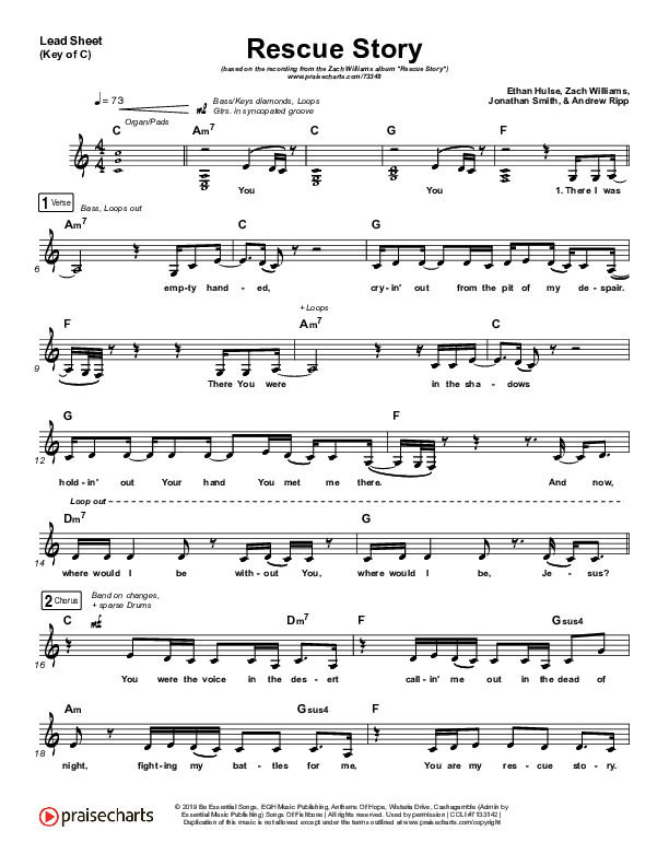 Rescue Story Lead Sheet (Melody) (Zach Williams)