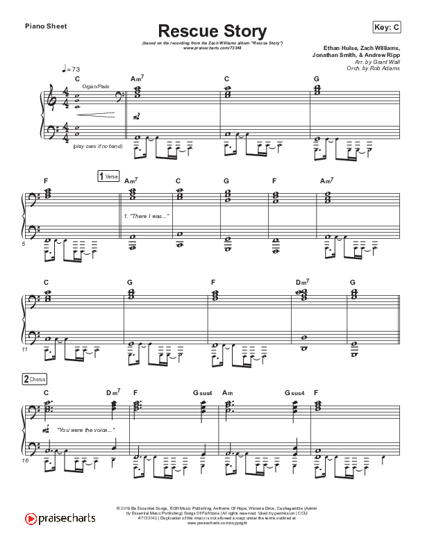 Rescue Story Piano Sheet (Zach Williams)