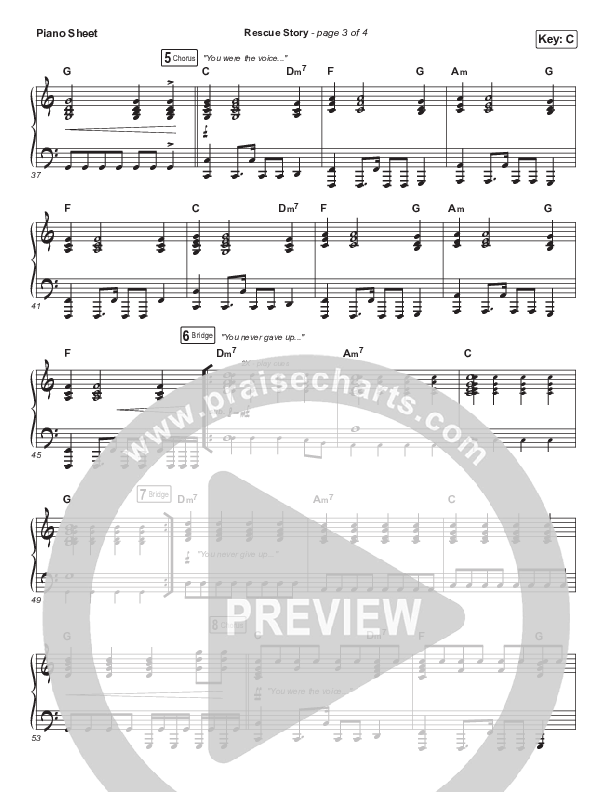 Rescue Story Piano Sheet (Zach Williams)