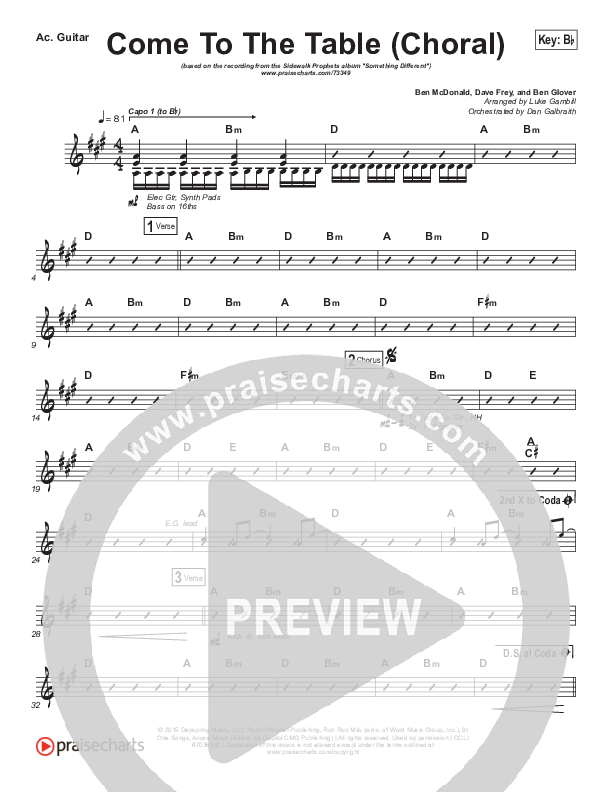 Come To The Table (Choral Anthem SATB) Rhythm Chart (Sidewalk Prophets / Arr. Luke Gambill)