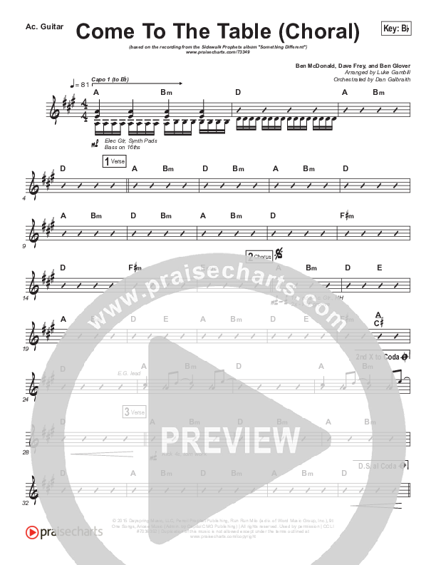 Come To The Table (Choral Anthem SATB) Acoustic Guitar (Sidewalk Prophets / Arr. Luke Gambill)