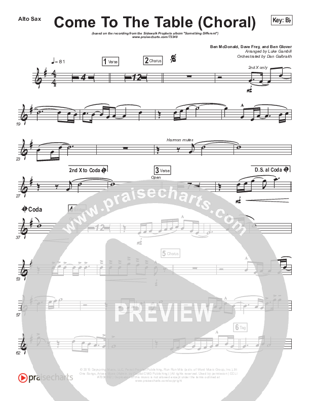 Come To The Table (Choral Anthem SATB) Alto Sax (Sidewalk Prophets / Arr. Luke Gambill)