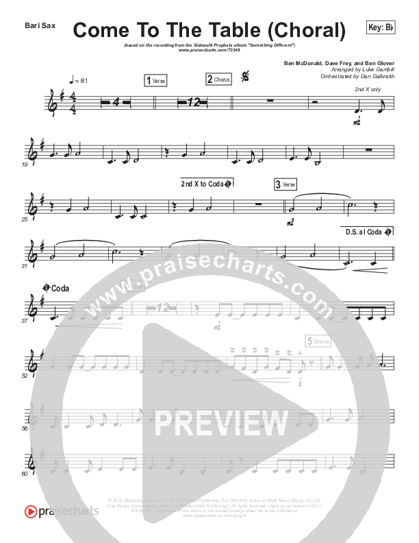 Come To The Table (Choral Anthem SATB) Bari Sax (Sidewalk Prophets / Arr. Luke Gambill)