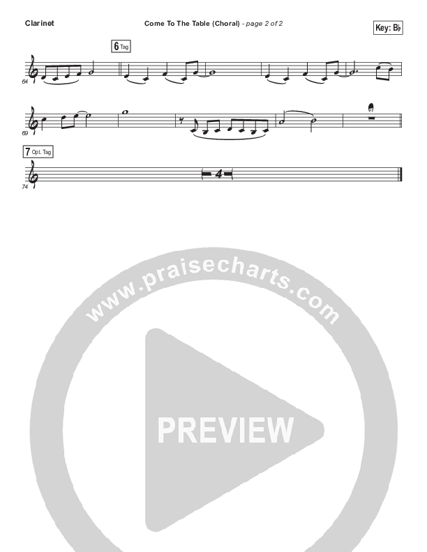 Come To The Table (Choral Anthem SATB) Clarinet (Sidewalk Prophets / Arr. Luke Gambill)