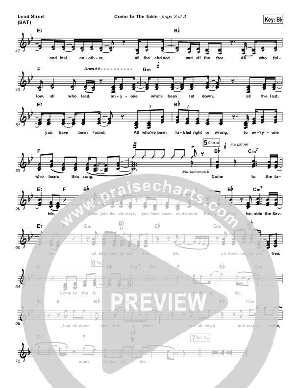 Come To The Table (Choral Anthem SATB) Lead Sheet (SAT) (Sidewalk Prophets / Arr. Luke Gambill)