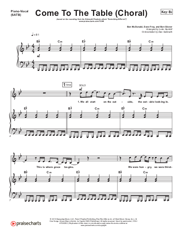 Come To The Table (Choral Anthem SATB) Piano/Vocal (SATB) (Sidewalk Prophets / Arr. Luke Gambill)