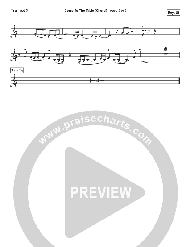 Come To The Table (Choral Anthem SATB) Trumpet 3 (Sidewalk Prophets / Arr. Luke Gambill)