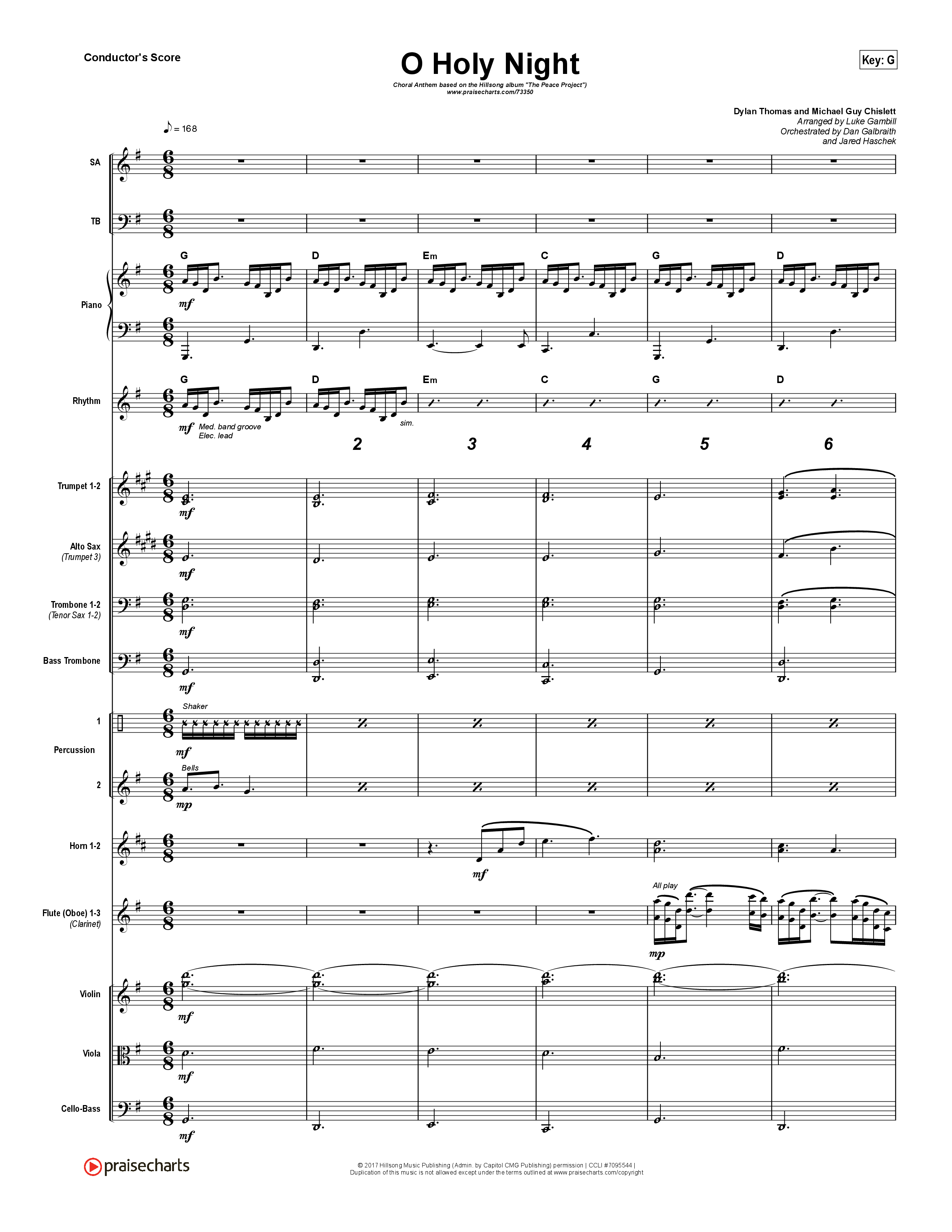 O Holy Night (Choral Anthem SATB) Conductor's Score (Hillsong Worship / Arr. Luke Gambill)