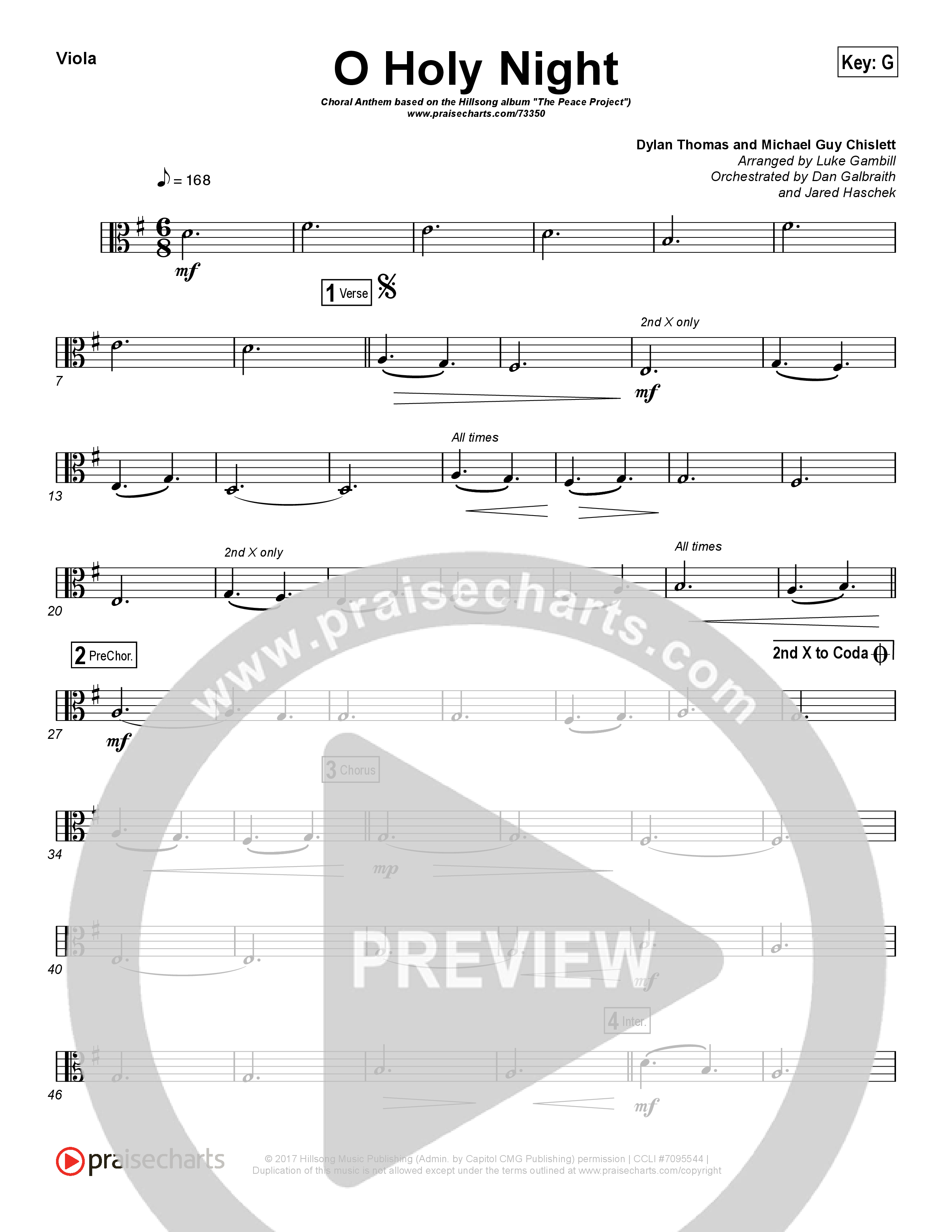 O Holy Night (Choral Anthem SATB) Viola (Hillsong Worship / Arr. Luke Gambill)