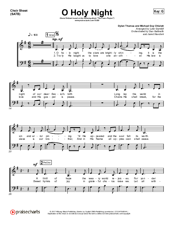 O Holy Night (Choral Anthem SATB) Choir Vocals (SATB) (Hillsong Worship / Arr. Luke Gambill)