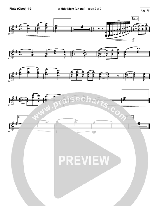 O Holy Night (Choral Anthem SATB) Flute/Oboe 1/2/3 (Hillsong Worship / Arr. Luke Gambill)