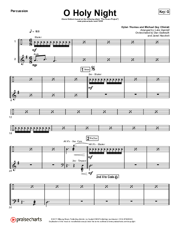 O Holy Night (Choral Anthem SATB) Percussion (Hillsong Worship / Arr. Luke Gambill)