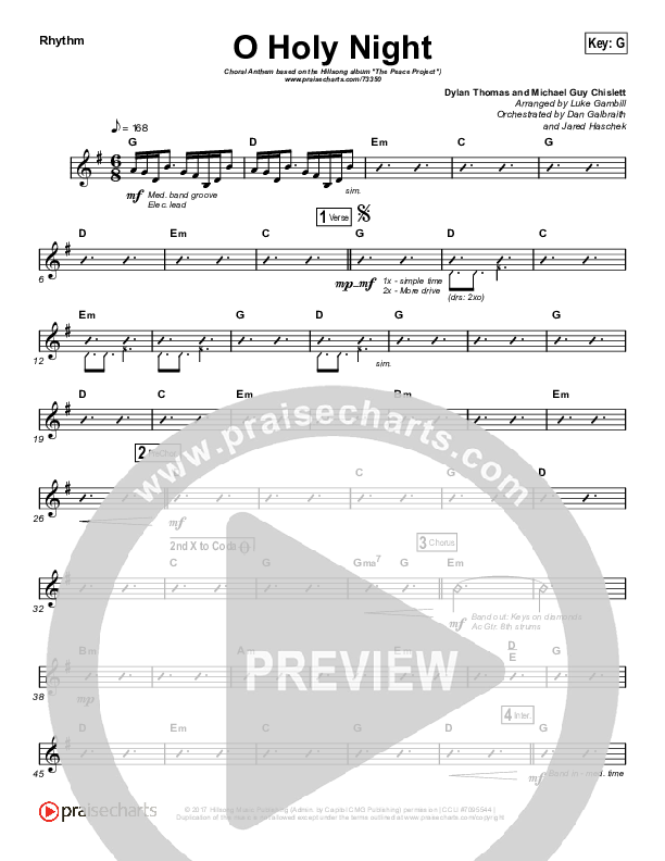 O Holy Night (Choral Anthem SATB) Rhythm Chart (Hillsong Worship / Arr. Luke Gambill)