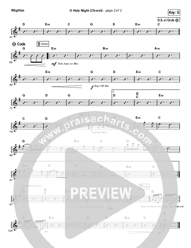 O Holy Night (Choral Anthem SATB) Rhythm Chart (Hillsong Worship / Arr. Luke Gambill)