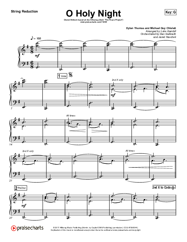 O Holy Night (Choral Anthem SATB) String Reduction (Hillsong Worship / Arr. Luke Gambill)