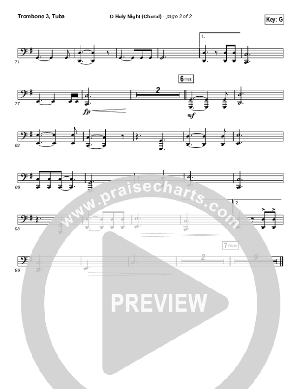 O Holy Night (Choral Anthem SATB) Trombone 3/Tuba (Hillsong Worship / Arr. Luke Gambill)