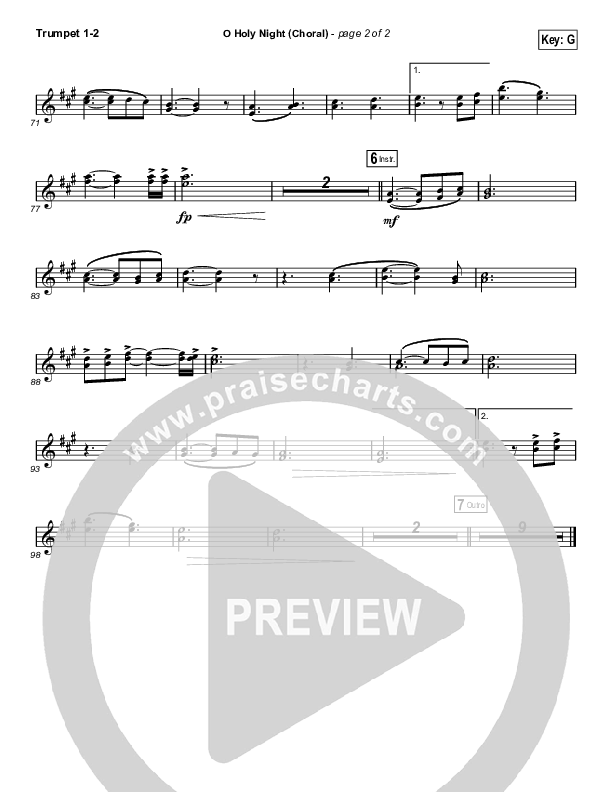 O Holy Night (Choral Anthem SATB) Trumpet 1,2 (Hillsong Worship / Arr. Luke Gambill)