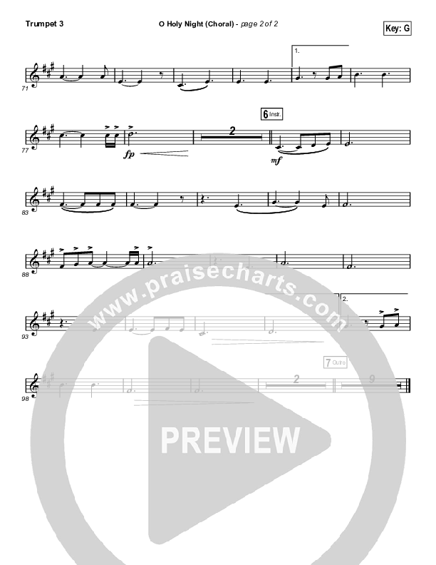 O Holy Night (Choral Anthem SATB) Trumpet 3 (Hillsong Worship / Arr. Luke Gambill)