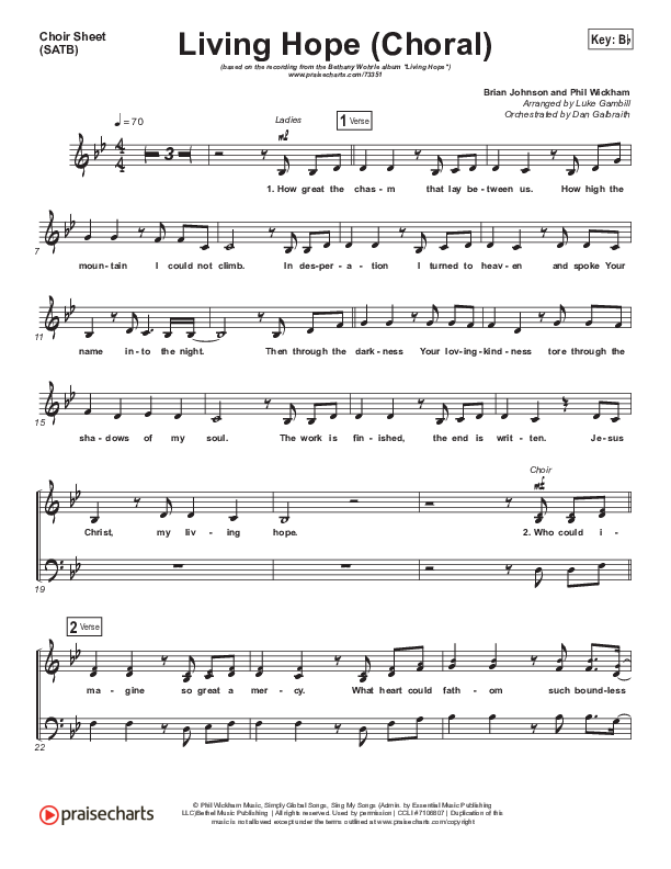 Living Hope (Choral Anthem SATB) Choir Sheet (SATB) (Bethel Music / Bethany Wohrle / Arr. Luke Gambill)