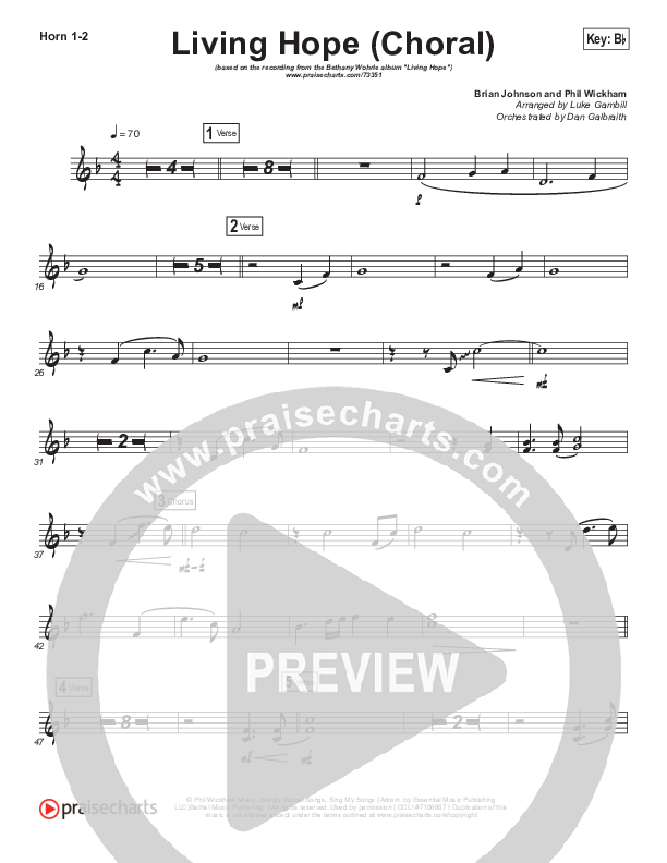 Living Hope (Choral Anthem SATB) French Horn 1/2 (Bethel Music / Bethany Wohrle / Arr. Luke Gambill)