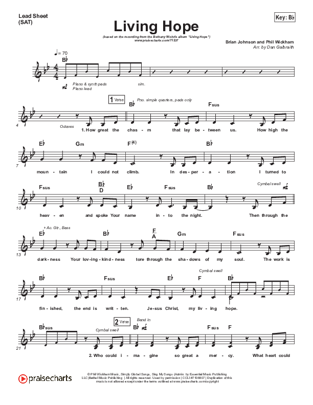 Living Hope (Choral Anthem SATB) Lead Sheet (SAT) (Bethel Music / Bethany Wohrle / Arr. Luke Gambill)