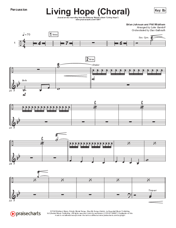 Living Hope (Choral Anthem SATB) Percussion (Bethel Music / Bethany Wohrle / Arr. Luke Gambill)