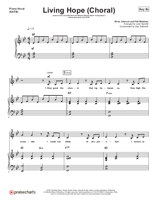 Living Hope (Choral Anthem SATB) Piano/Vocal Pack (Bethel Music / Bethany Wohrle / Arr. Luke Gambill)