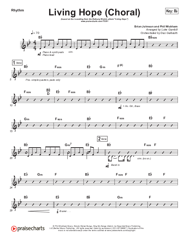 Living Hope (Choral Anthem SATB) Rhythm Chart (Bethel Music / Bethany Wohrle / Arr. Luke Gambill)