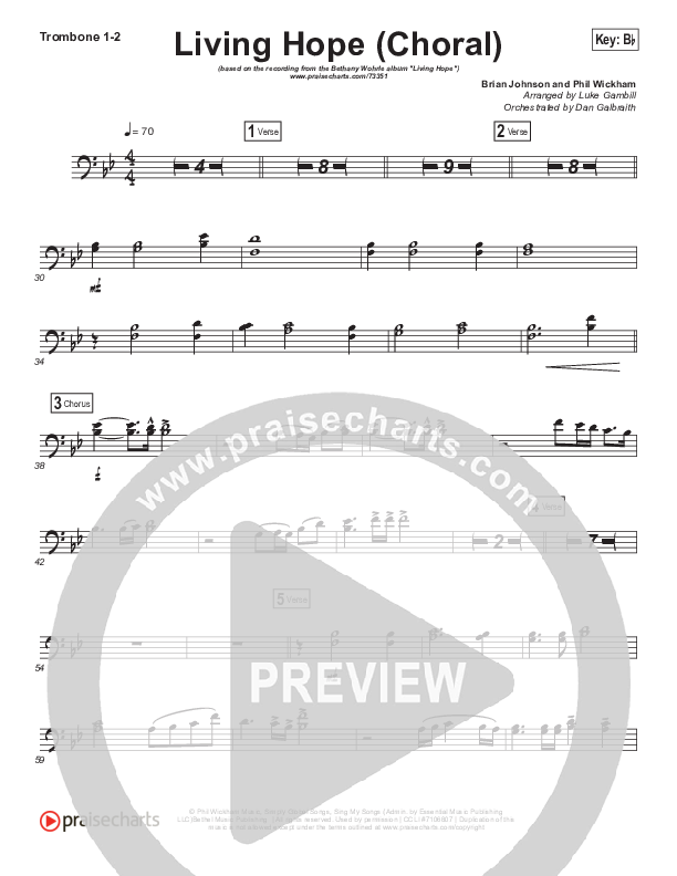 Living Hope (Choral Anthem SATB) Trombone 1/2 (Bethel Music / Bethany Wohrle / Arr. Luke Gambill)