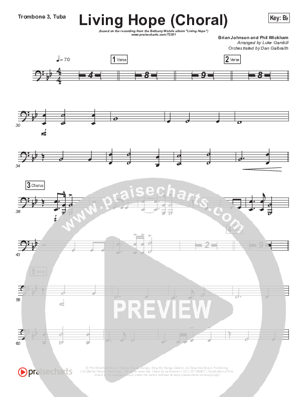Living Hope (Choral Anthem SATB) Trombone 3/Tuba (Bethel Music / Bethany Wohrle / Arr. Luke Gambill)