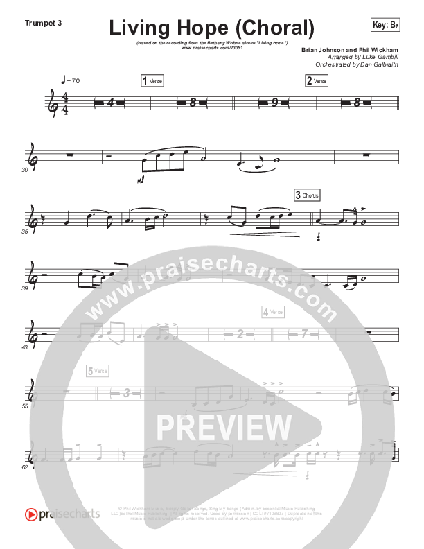 Living Hope (Choral Anthem SATB) Trumpet 3 (Bethel Music / Bethany Wohrle / Arr. Luke Gambill)