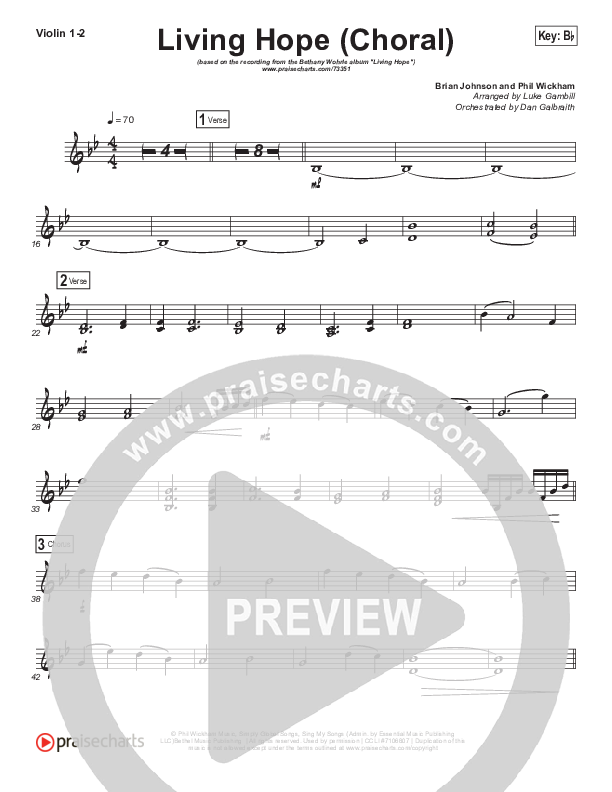 Living Hope (Choral Anthem SATB) Violin 1/2 (Bethel Music / Bethany Wohrle / Arr. Luke Gambill)