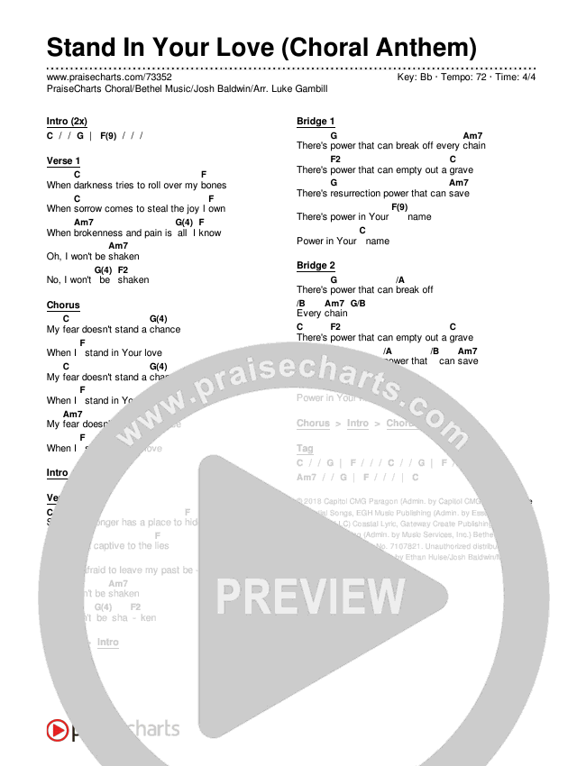 Stand In Your Love (Choral Anthem SATB) Chords & Lyrics (Bethel Music / Josh Baldwin / Arr. Luke Gambill)