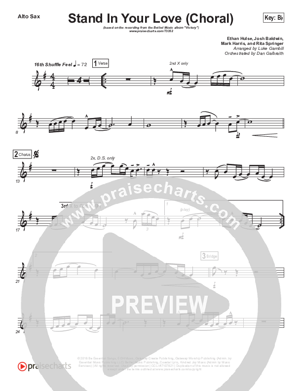 Stand In Your Love (Choral Anthem SATB) Alto Sax (Bethel Music / Josh Baldwin / Arr. Luke Gambill)
