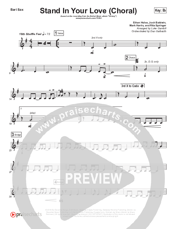 Stand In Your Love (Choral Anthem SATB) Bari Sax (Bethel Music / Josh Baldwin / Arr. Luke Gambill)