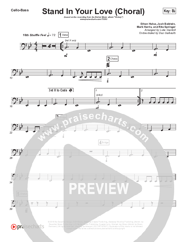 Stand In Your Love (Choral Anthem SATB) Cello/Bass (Bethel Music / Josh Baldwin / Arr. Luke Gambill)