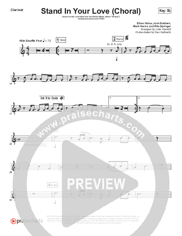 Stand In Your Love (Choral Anthem SATB) Clarinet (Bethel Music / Josh Baldwin / Arr. Luke Gambill)