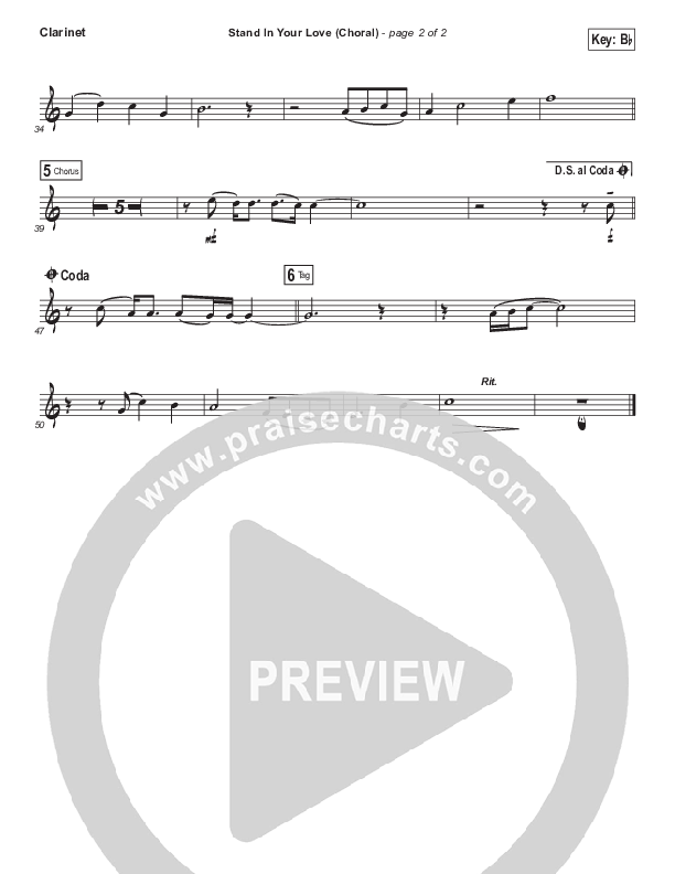 Stand In Your Love (Choral Anthem SATB) Clarinet (Bethel Music / Josh Baldwin / Arr. Luke Gambill)