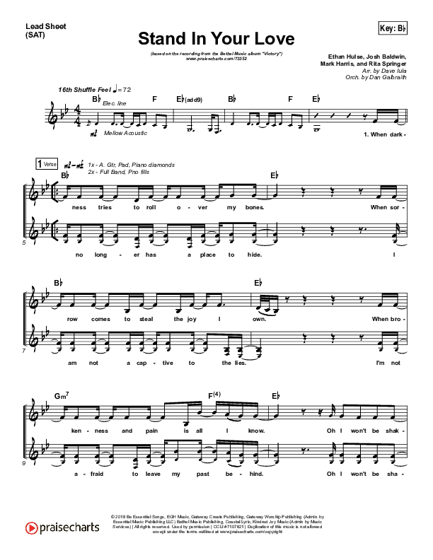 Stand In Your Love (Choral Anthem SATB) Lead Sheet (SAT) (Bethel Music / Josh Baldwin / Arr. Luke Gambill)