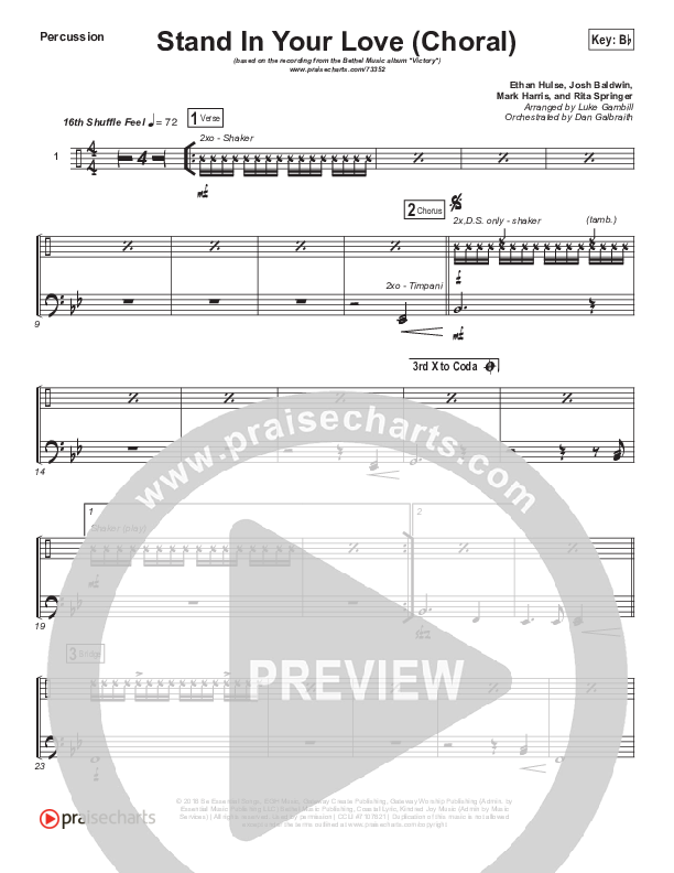 Stand In Your Love (Choral Anthem SATB) Percussion (Bethel Music / Josh Baldwin / Arr. Luke Gambill)