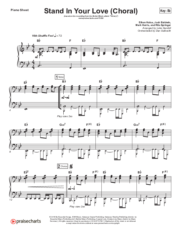 Stand In Your Love (Choral Anthem SATB) Piano Sheet (Bethel Music / Josh Baldwin / Arr. Luke Gambill)