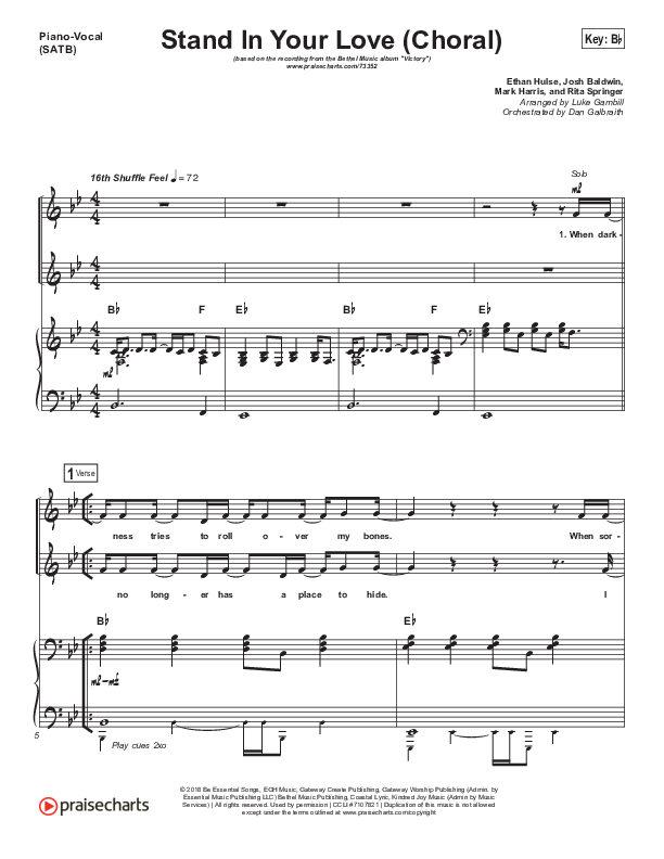 Stand In Your Love (Choral Anthem SATB) Piano/Vocal Pack (Bethel Music / Josh Baldwin / Arr. Luke Gambill)