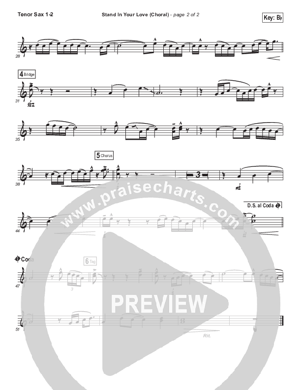 Stand In Your Love (Choral Anthem SATB) Tenor Sax 1/2 (Bethel Music / Josh Baldwin / Arr. Luke Gambill)