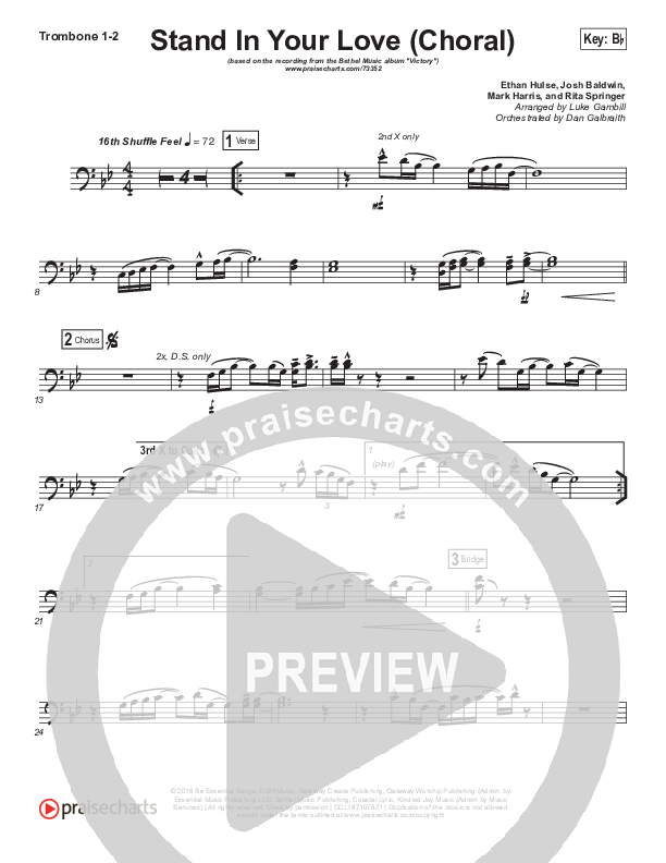 Stand In Your Love (Choral Anthem SATB) Trombone 1/2 (Bethel Music / Josh Baldwin / Arr. Luke Gambill)